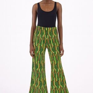 Free People Green and Yellow Patterned Wide Leg Pants Size XS